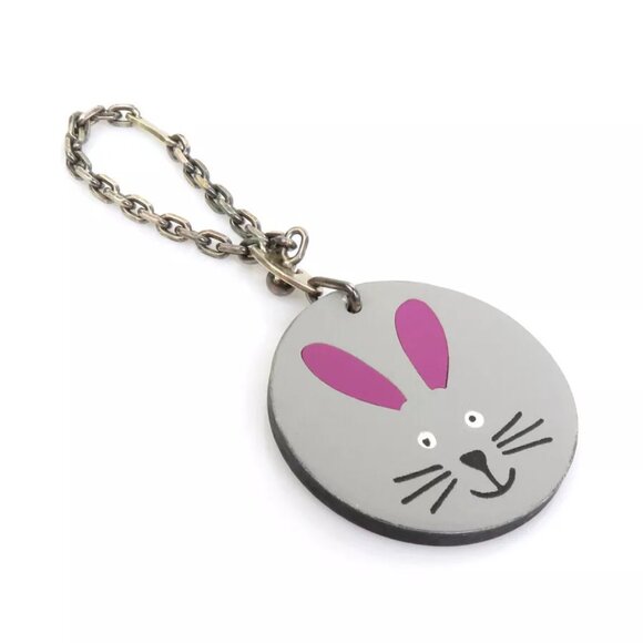 HERMES Animal Motif Rabbit Charm Gray Leather/Silvertone - Picture 1 of 8